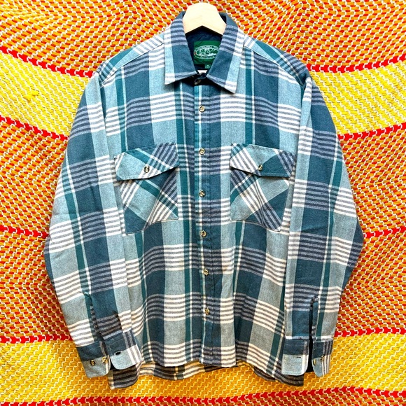 Vintage green and cream flannel - Picture 1 of 5